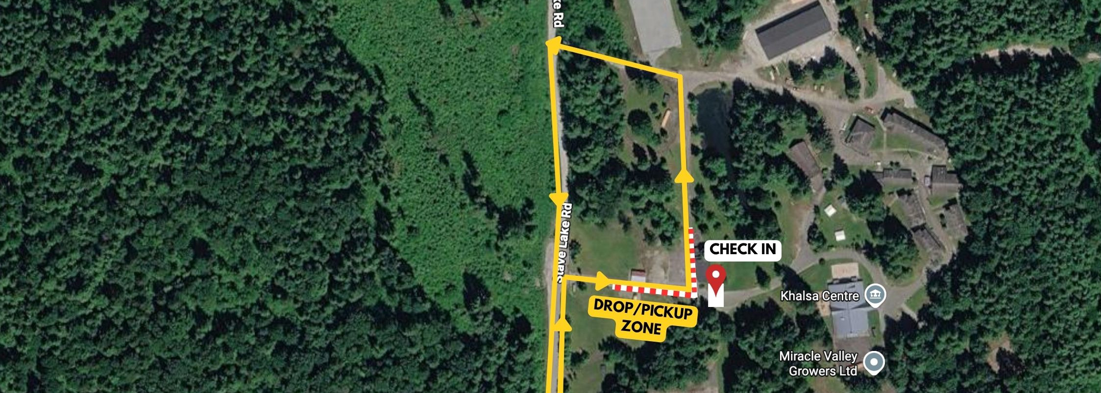 Map showing the Moroni’s Quest arrival route, drop-off zone, and traffic flow
